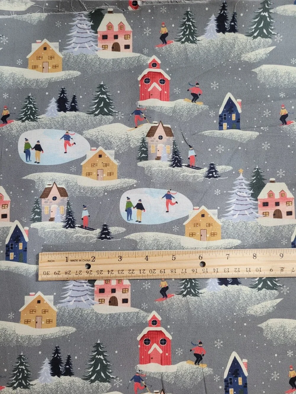 Holiday Village Cotton Sewing Fabric - Gray Winter Scene Joann (1011)